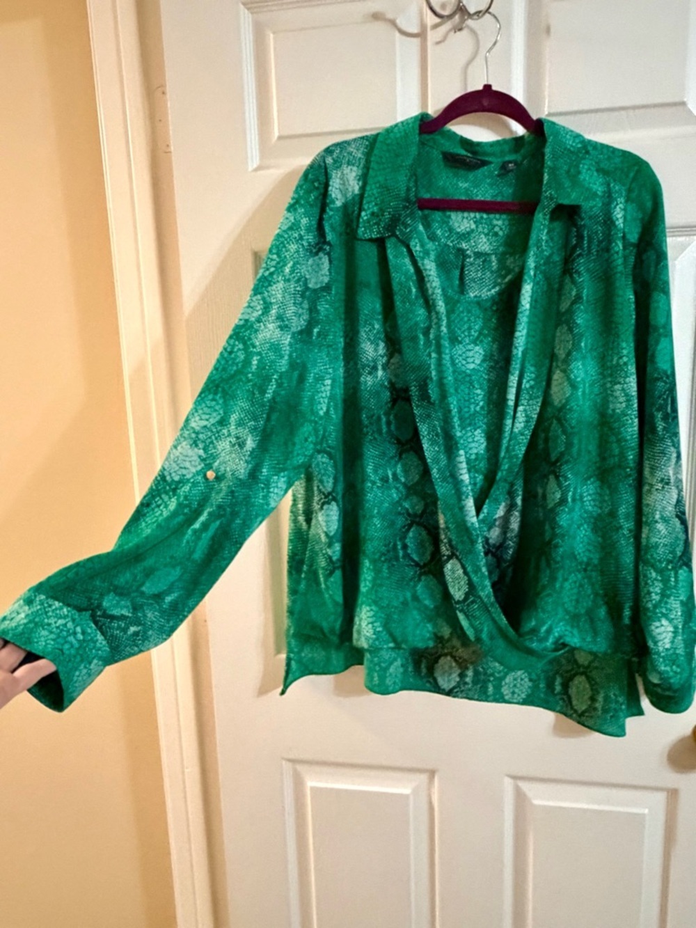 Green Snakeskin Print Surplice Wrap Blouse – Women’s 2X (Plus)